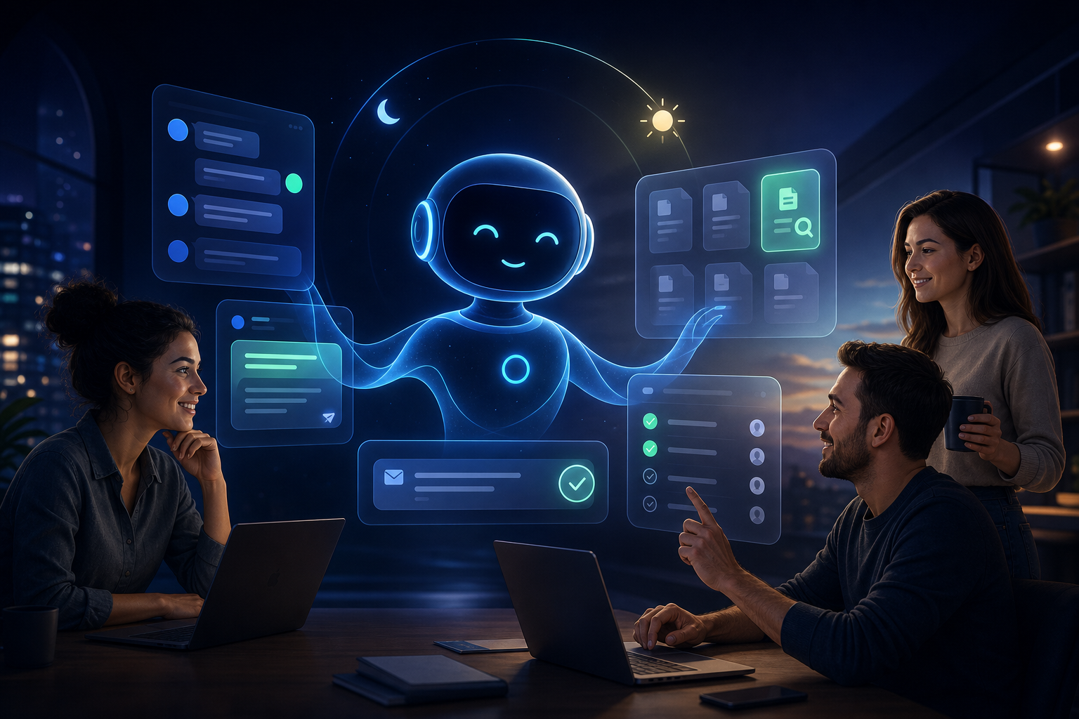 AI agent helping a business team with customer messages, documents and daily tasks